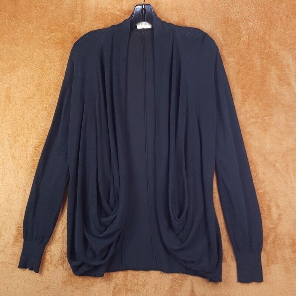 REISS Sweater Womens XS Black Cardigan Open Lightweight Draped Viscose Blend